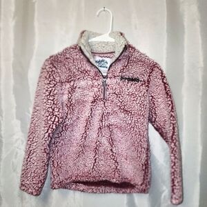 Girls Burgandy and Cream Diamond Sherpa 3/4 Zip-Up Size 7/8